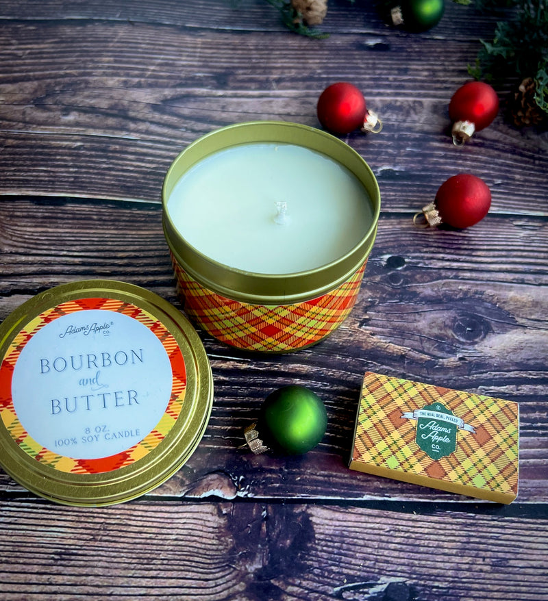 Bourbon and Butter Soy Candle and Plaid Matchbook